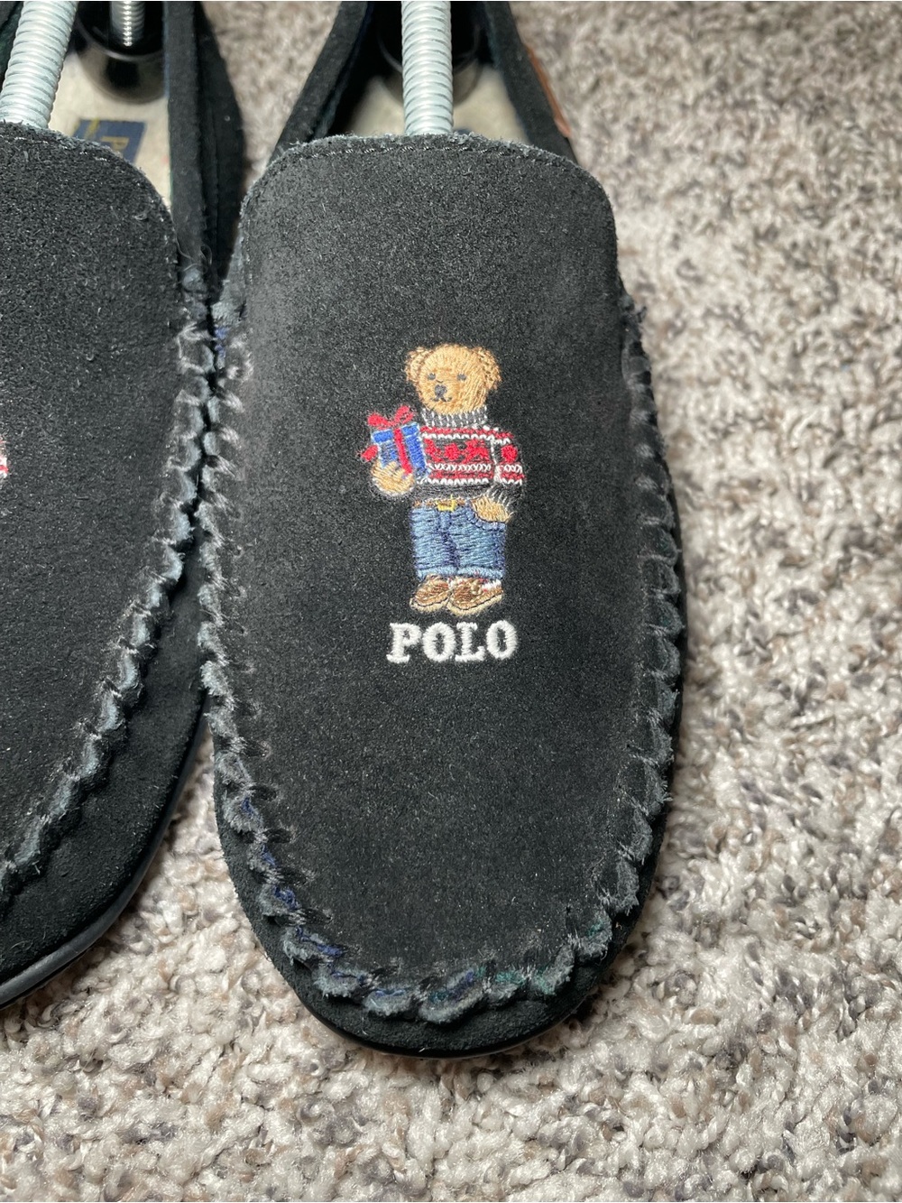 Polo Ralph Lauren Bear Sweater Men’s Size 8 Navy Slippers - Picture 4 of 11